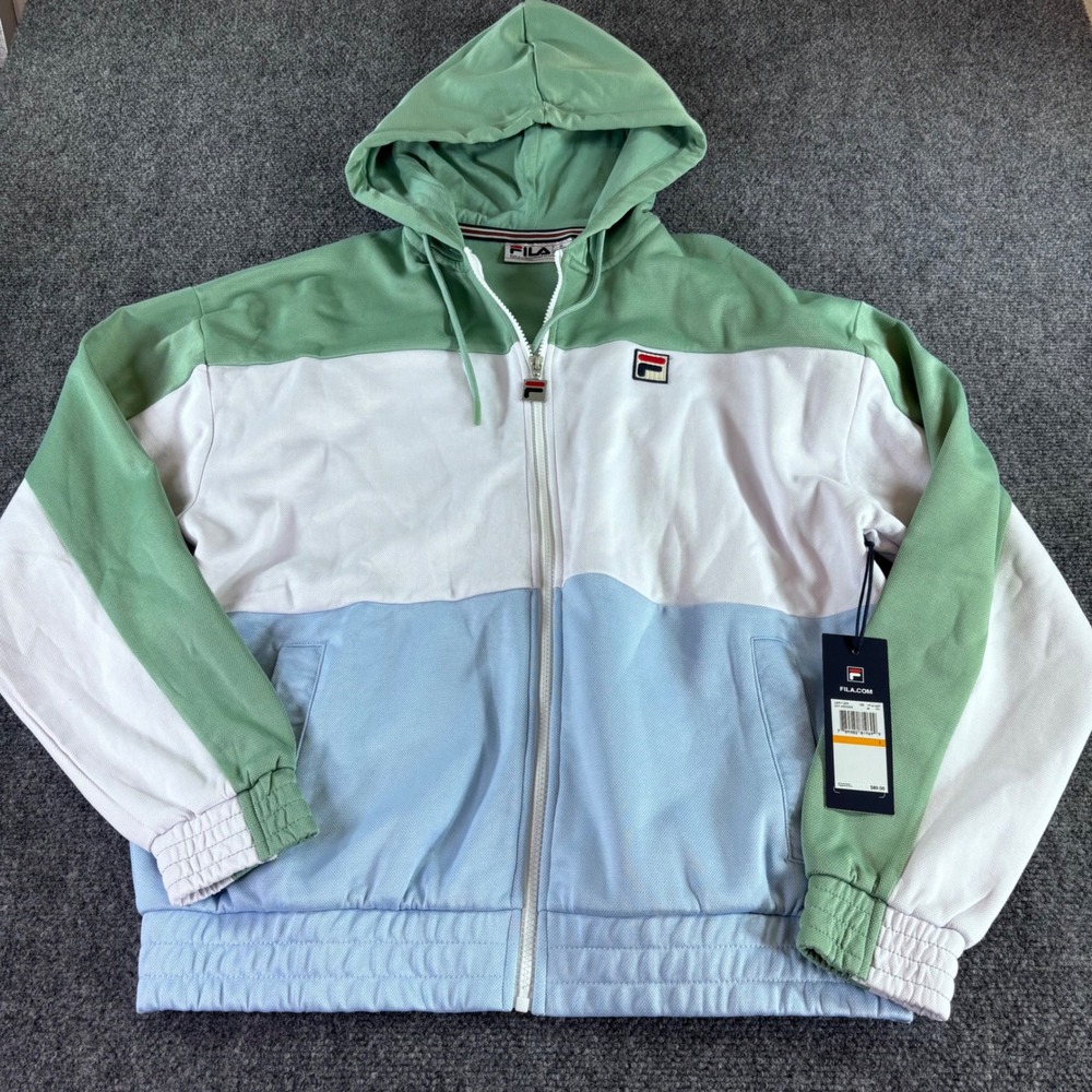 Fila Hoodie‎ Jacket Women Small Green White Blue Colorblock Full Zip NWT Sporty